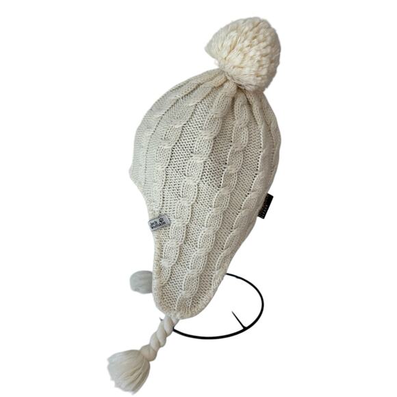 JACK WOLFSKIN Stormlock Braid Beanie Knit Hat Cream Fleece Lined Size M - Picture 3 of 7